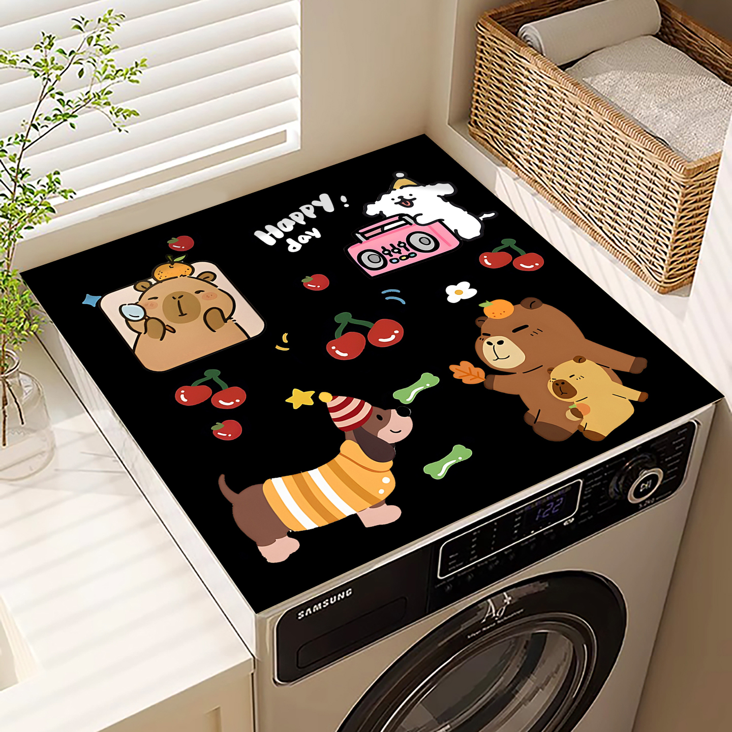 可爱滚筒洗衣机防尘罩垫