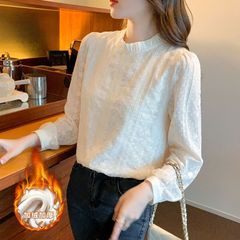加绒加厚秋冬新款蕾丝打底衫女秋冬新款时尚洋气上衣显瘦百搭衬衫