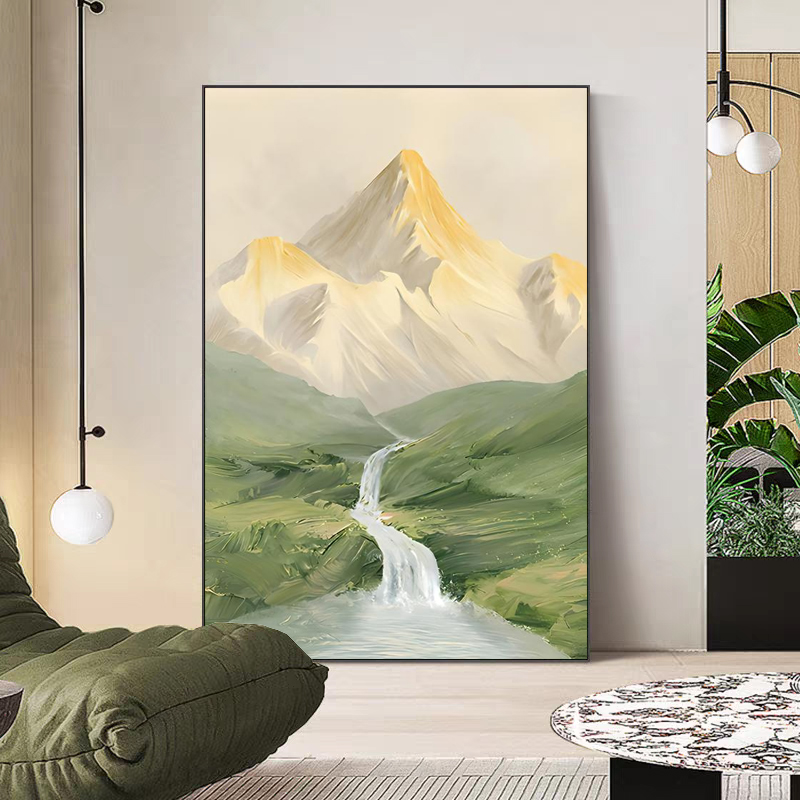 奶油风客厅装饰画山水风景肌理砂岩画沙发背景墙挂画入户玄关壁画