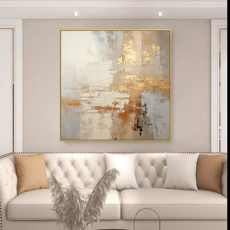 现代简约《辉煌》方形餐厅挂画抽象客厅玄关背景墙装饰画美式金箔