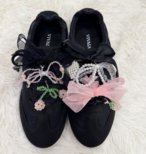 适用于VIVAIA芭蕾舞鞋diy配饰薄纱鞋带水晶珍珠鞋花郁金香绑带