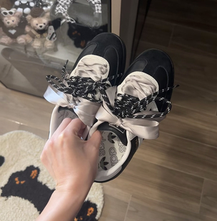 韩版ins风丝绸鞋带适配三叶草T头鞋黑白gazelle鞋扣samba德训鞋