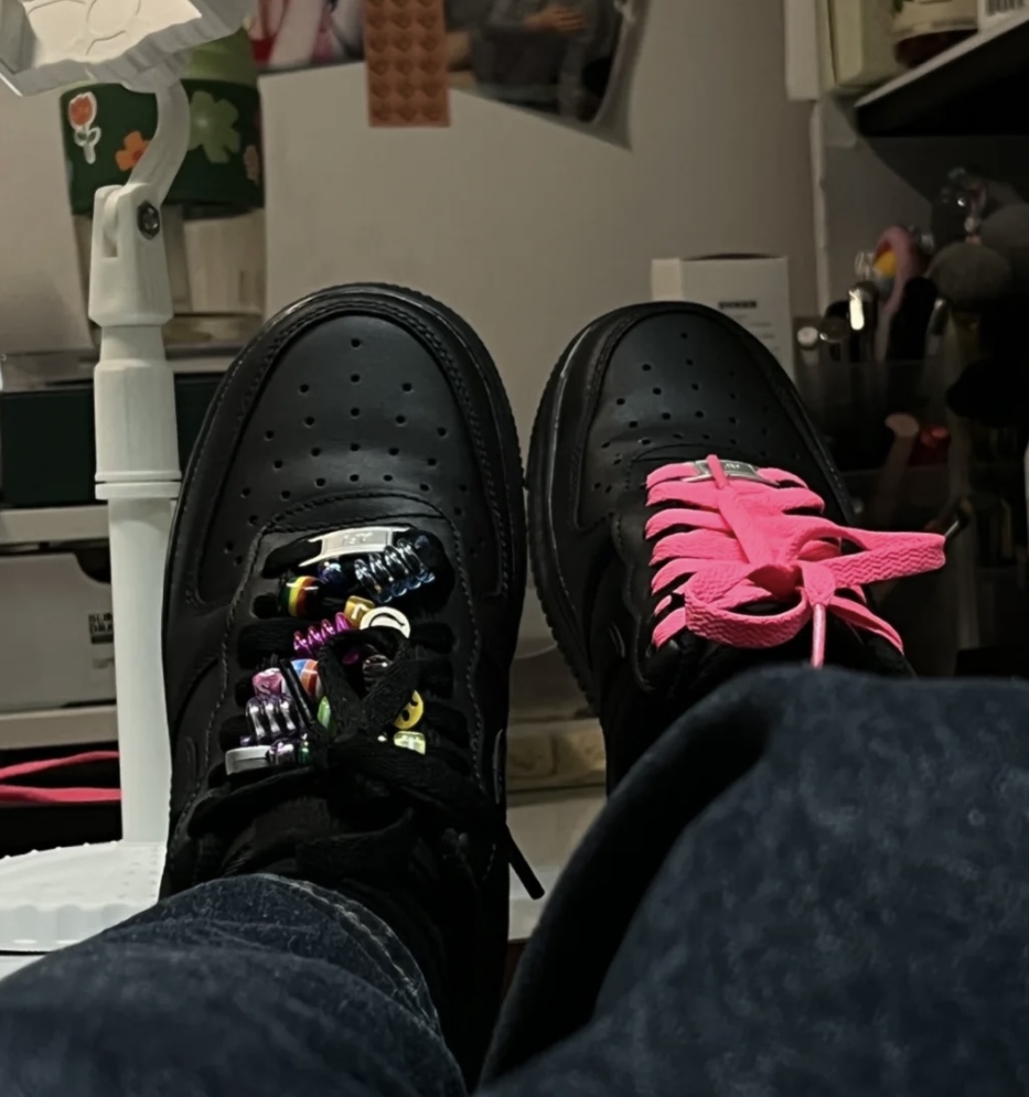 适配Nike AirForce 1 Low黑武士板鞋空军一号af1朋克风玫粉色鞋带