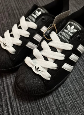 适用阿迪达斯adidas Superstar 2.0灰白蝴蝶结鞋带绳宽三叶草鞋扣