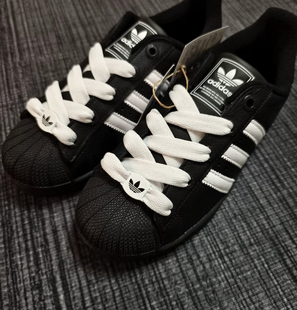 适用阿迪达斯adidas Superstar 2.0灰白蝴蝶结鞋带绳宽三叶草鞋扣
