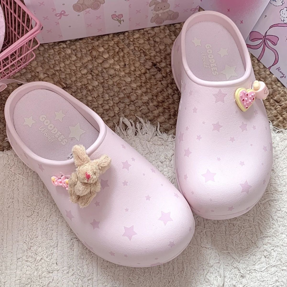 棕色长毛小兔装饰星星鞋洞洞鞋小众配饰鞋扣diy可拆卸小红书同款