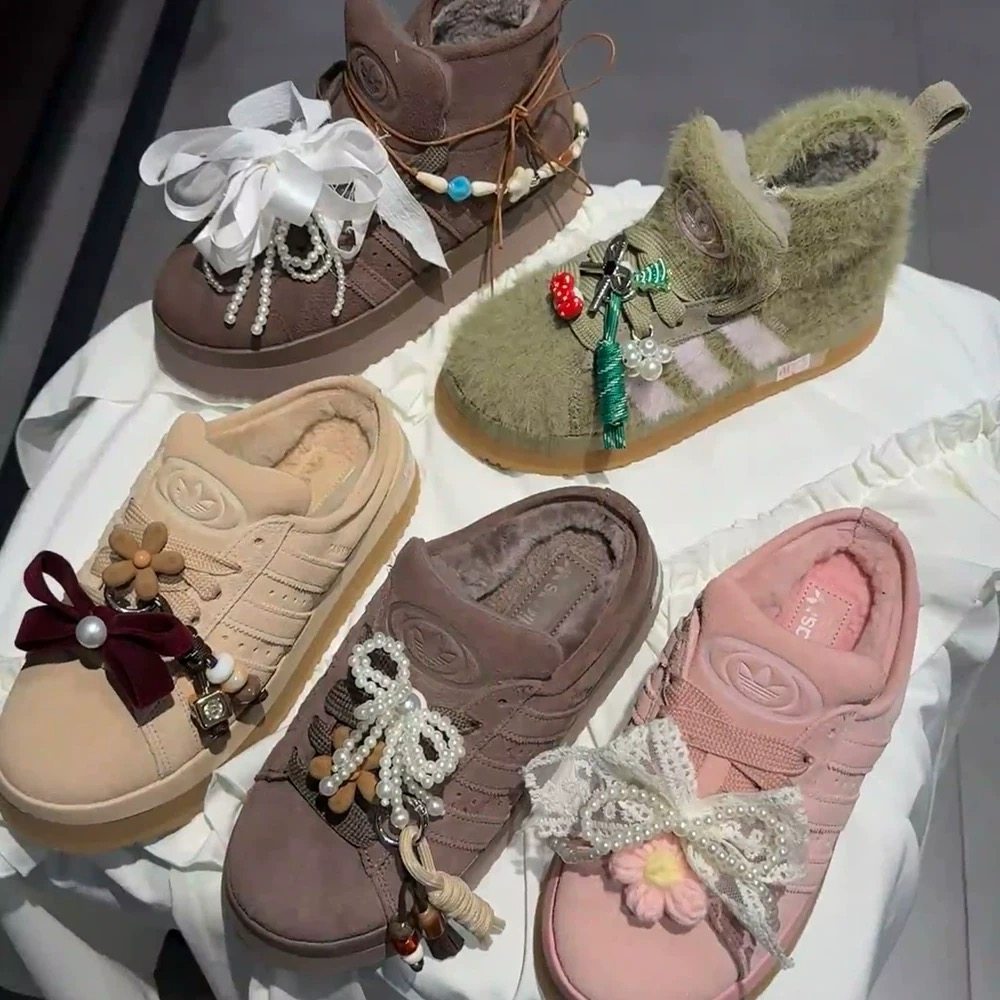 适用于三叶草campus雪地靴花朵鞋带扣韩版蝴蝶结配饰复古芭蕾鞋花