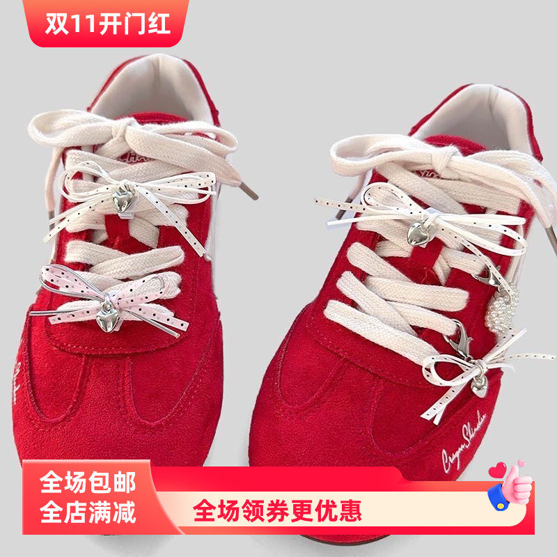 韩系波点蝴蝶结爱心鞋扣甜美百搭德训鞋帆布鞋可拆卸鞋带装饰扣新