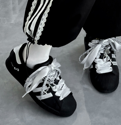 灰白棉麻丝带鞋带适配三叶草贝壳头gazelle鞋带扣samba鞋子挂链子