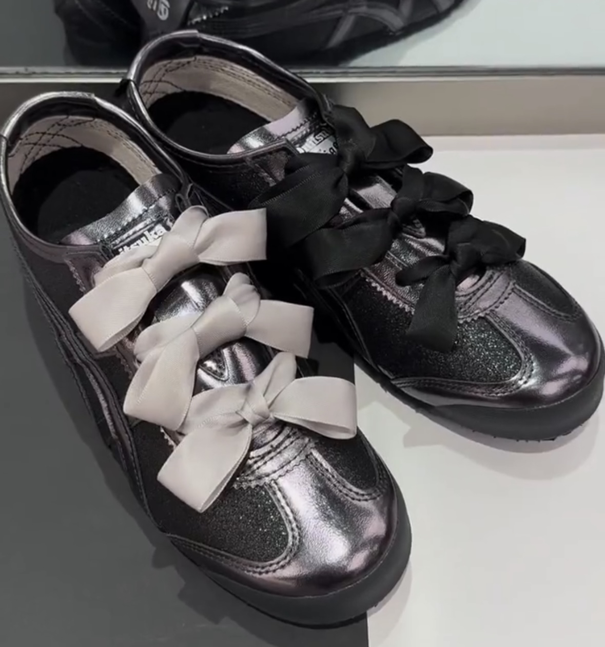 银色丝带鞋带蝴蝶结适配鬼冢虎德训鞋运动鞋白色芭蕾风鞋绳德训鞋