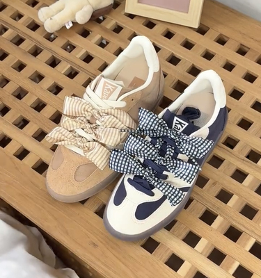 2.5cm宽苏格兰格子丝带蕾丝鞋带适配samba德训鞋韩风蝴蝶结鞋绳子