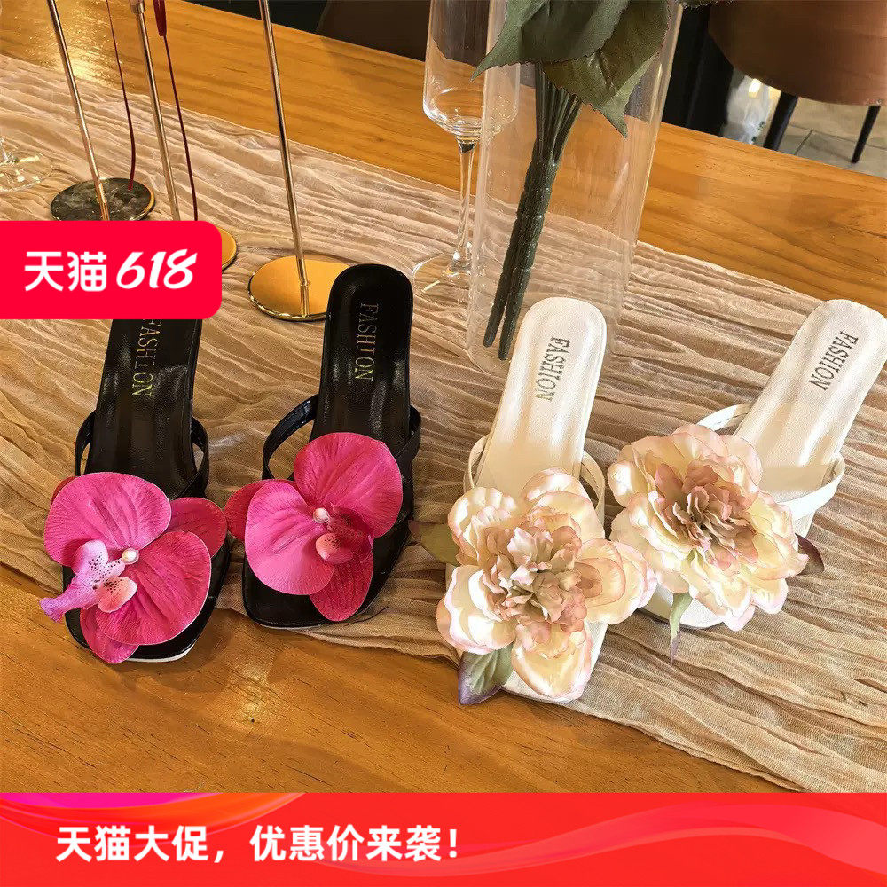 泰国新款蝴蝶兰花朵鞋扣高级凉鞋沙滩度假花朵人字拖配饰鞋夹鞋花