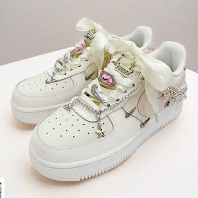 适配NikeAirForce1Low四钩纯白鞋扣钻石链空军一号af1配饰鞋带扣