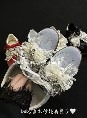 白色珍珠蝴蝶结鞋扣适配阿迪灰色德训鞋samba镂空蕾丝芭蕾风鞋花