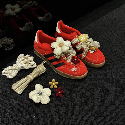 适配阿迪samba红德训鞋圣诞花朵鞋花鞋带新年配饰马年套装鞋扣diy