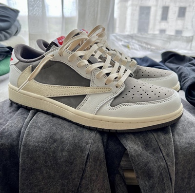 适配Travis Scott AJ1 Low白棕色反转摩卡ts倒钩3.0蜡面扁形鞋带