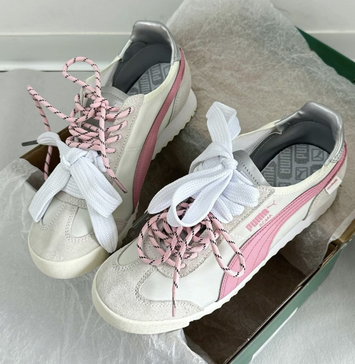 适配miu德训鞋带puma复古饼干板鞋运动鞋带球鞋粉色圆形组合鞋绳