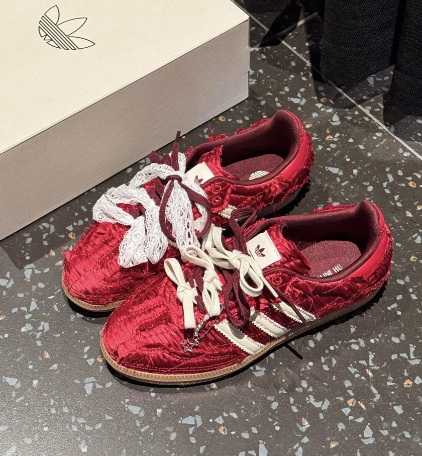 蕾丝鞋带芭蕾风女款德训鞋samba白色丝带婚鞋装饰diy可拆卸珍珠扣