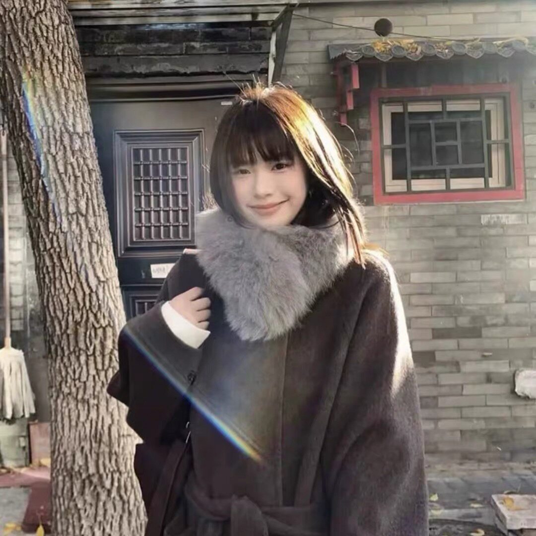 韩版灰色毛绒围巾女冬季仿狐狸毛皮草高级感领饰保暖加厚毛领围脖