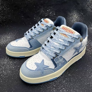 适配星星鞋KAALIXTO牛仔色帆布中帮复古板鞋国潮蓝牛麻绳鞋带鞋绳