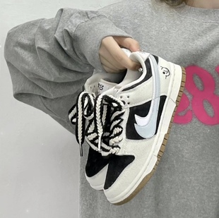 适配Nike Dunk Low双钩黑白熊猫空军一号AF1黑白麦穗棉麻扁形鞋带