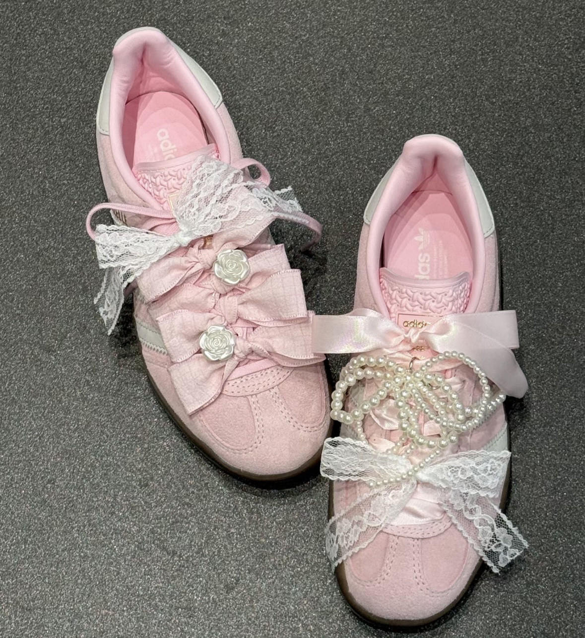 樱花粉丝带蝴蝶结配饰鞋花扣适配德训鞋samba花朵spezial蕾丝装饰
