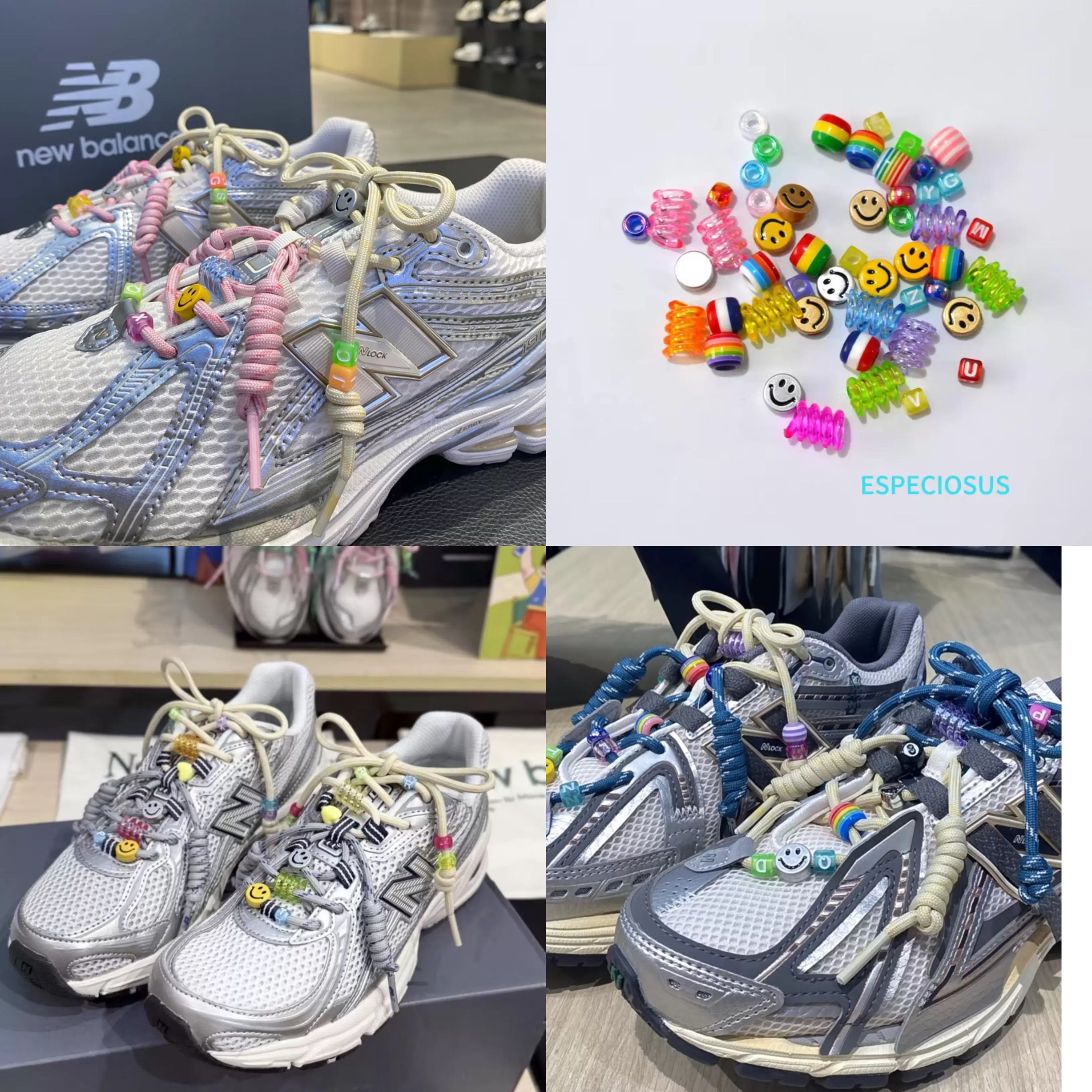 适配NB1906a复古跑鞋diy串珠饰品鞋配件笑脸弹簧鞋带装饰740 y2k