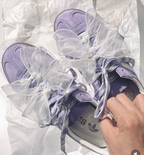 适配阿迪spezial调色盘紫色德训鞋千鸟格纹鞋带samba丝带鞋绳子