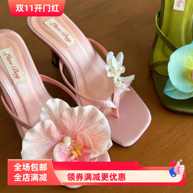 波西米亚度假风蝴蝶兰鞋扣甜美气质鞋花旅游海边拍照凉鞋配饰夏天