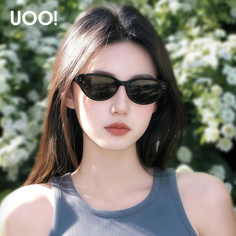 优睛时髦窄框猫眼太阳镜女款25新方圆脸防晒防紫外线近视旅游墨镜