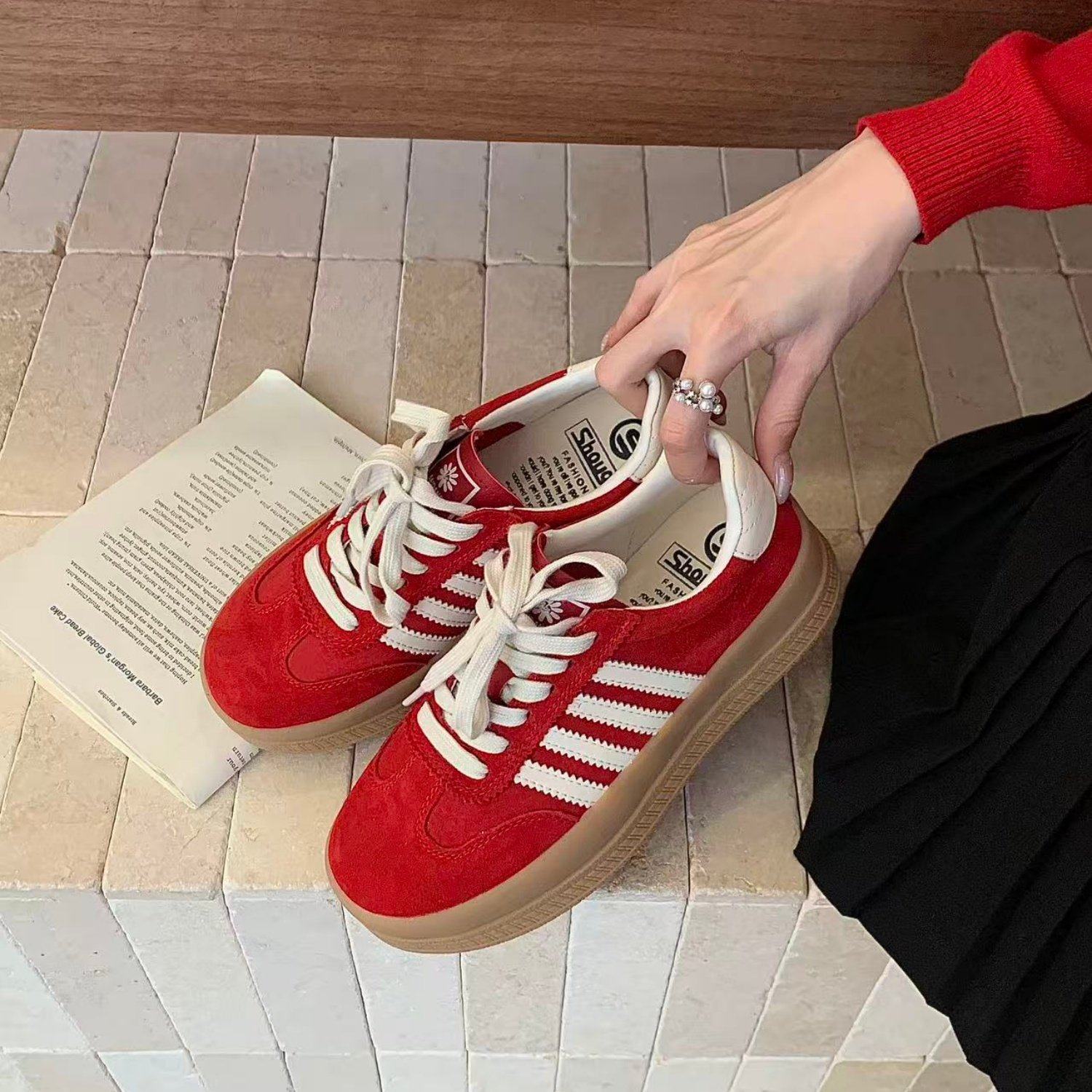 复古厚底德训鞋女2026春季新款增高百搭系带超火时尚轻便休闲板鞋,女鞋,休闲板鞋,淘宝优惠券,粉丝福利购,淘宝优惠卷