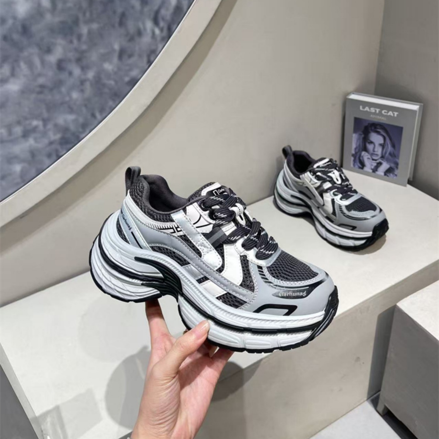 网面透气松糕厚底增高百搭老爹鞋