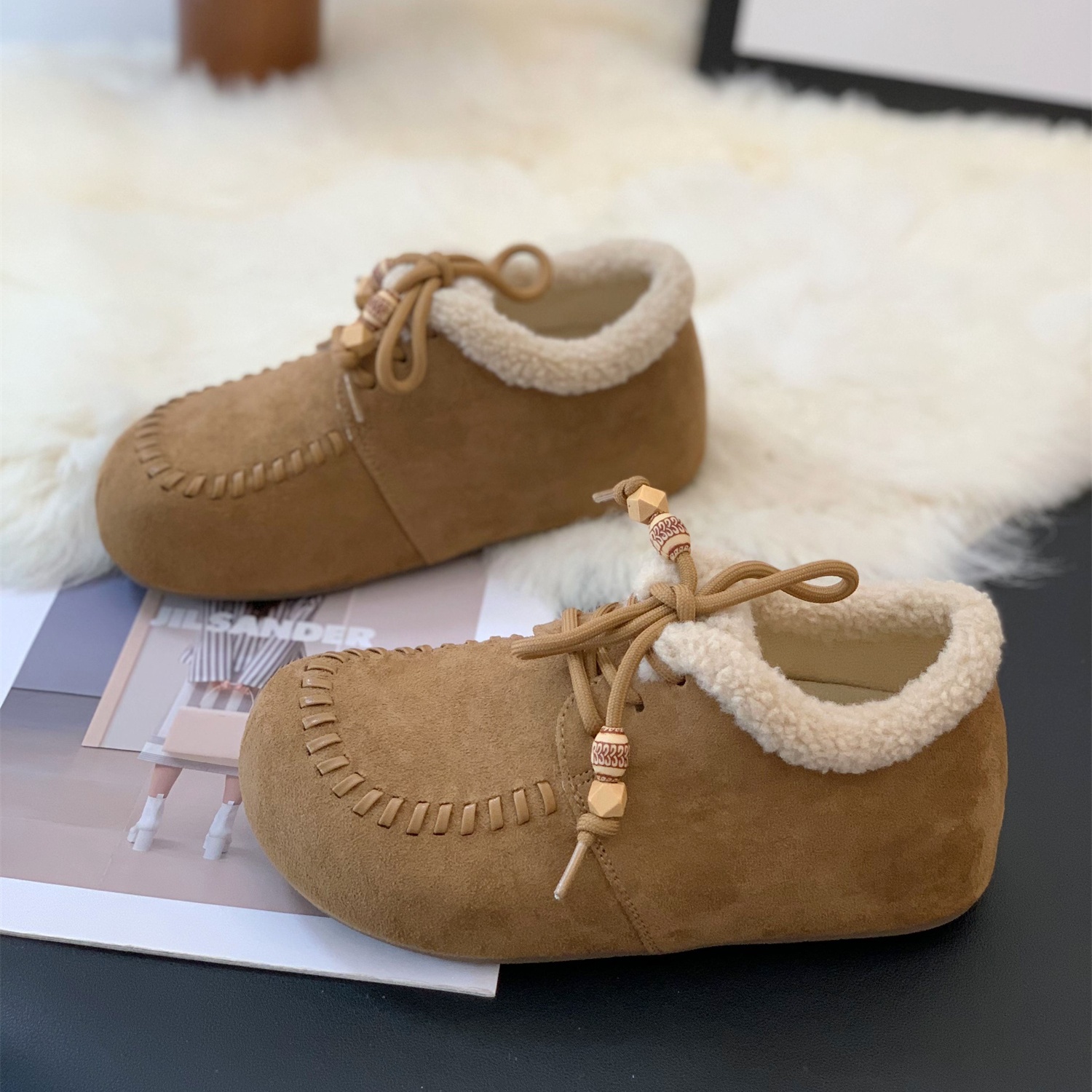 韩版时尚超火加绒串珠内增勃肯鞋