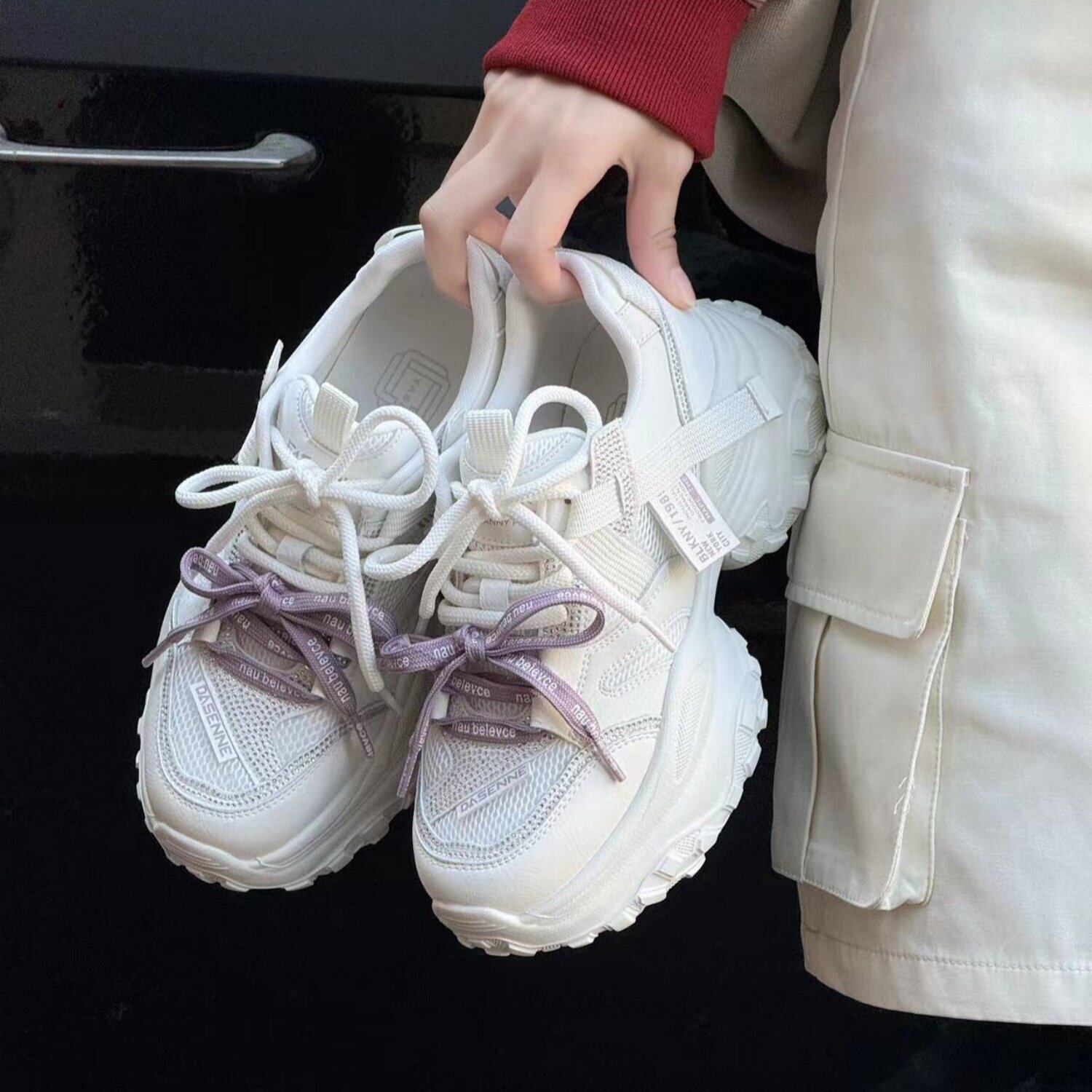 韩版厚底软弹舒适老爹鞋女2026春季新款洋气时尚双鞋带轻便休闲鞋