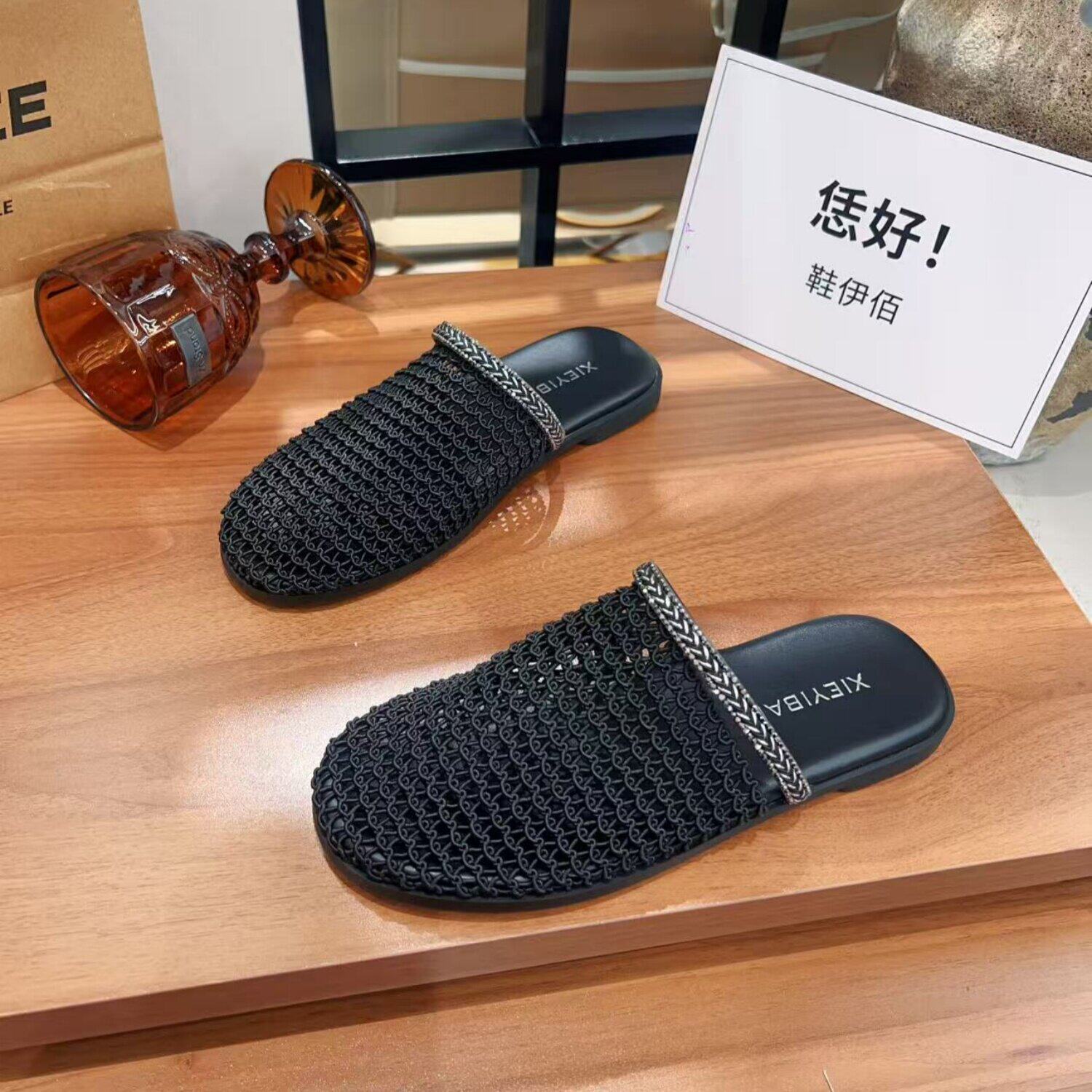 百搭外穿配裙子包头凉拖女2026夏季新款一脚蹬时尚编织平底包头拖