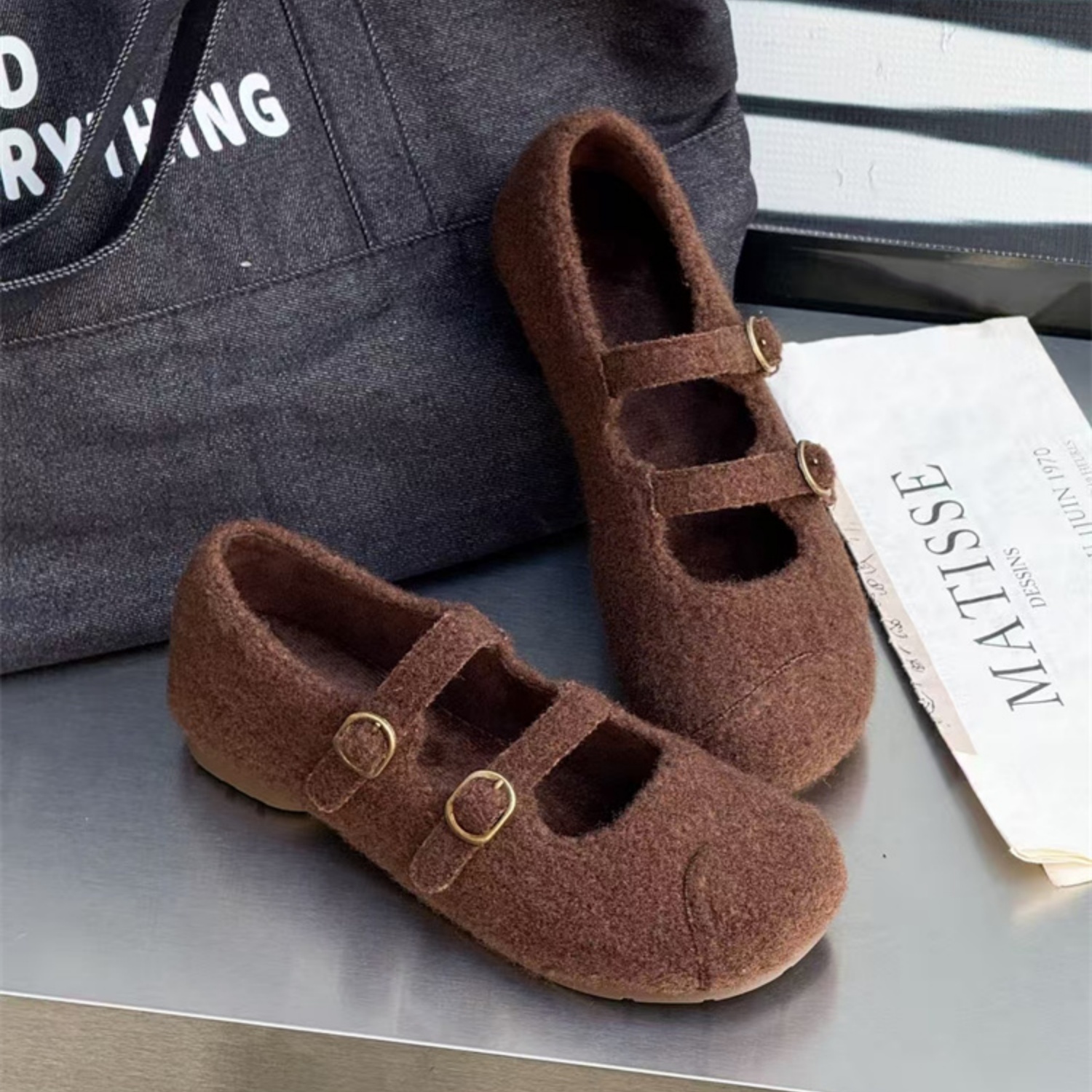 平底舒适复古绒面显脚小浅口单鞋