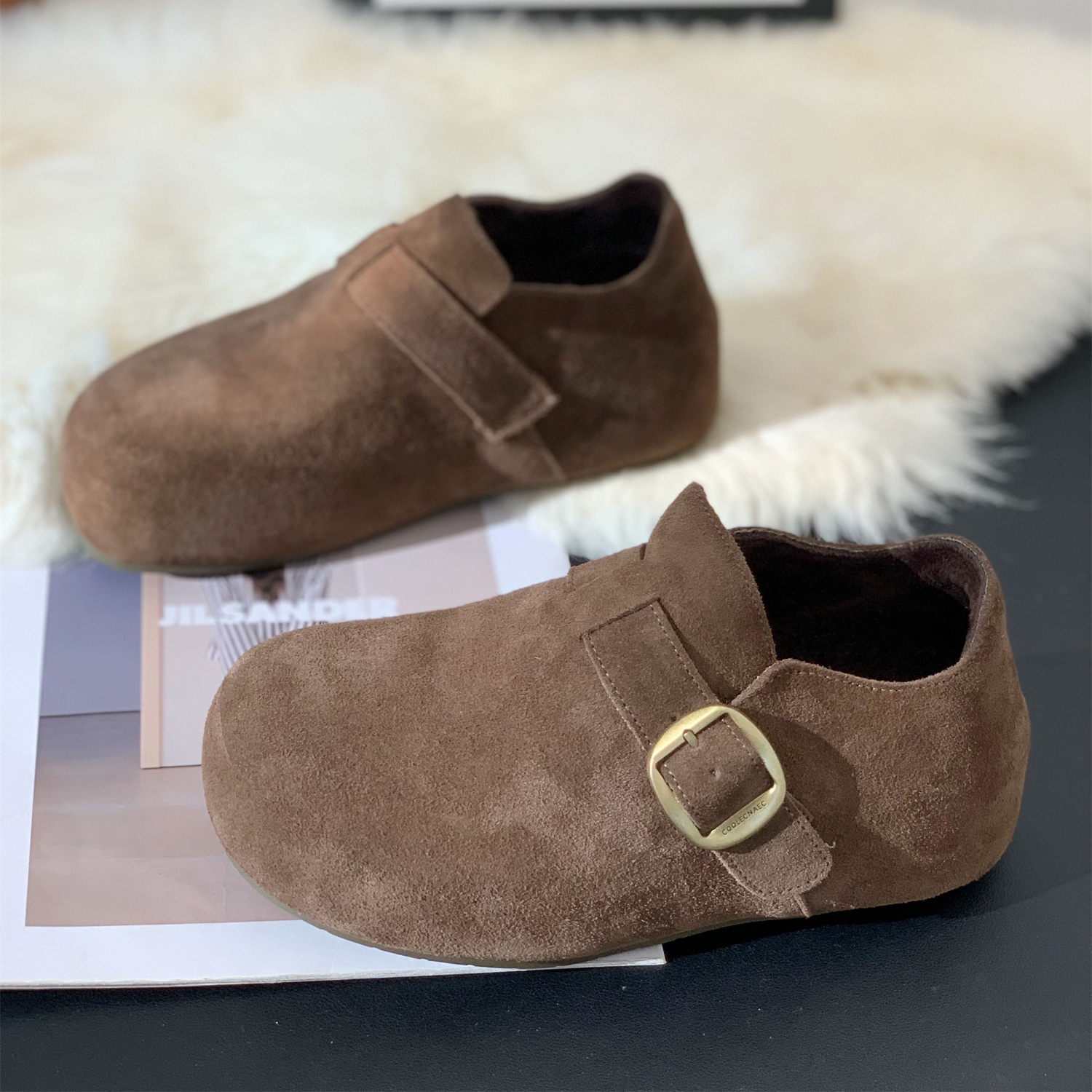 加绒内增高一脚蹬轻便复古勃肯鞋