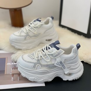 水钻休闲鞋 韩版 新款 女2026春季 增高显瘦小个子镂空增高6cm老爹鞋