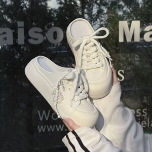 夏季厚底增高包头一脚蹬小白鞋女