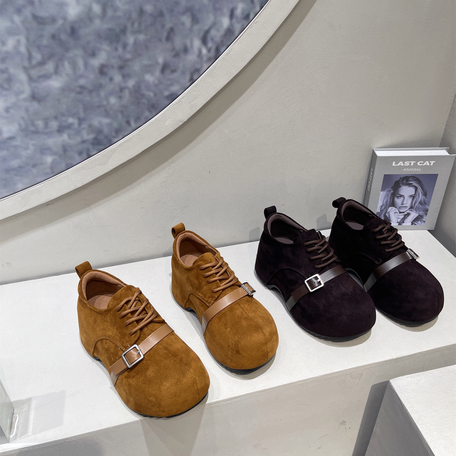 复古小个子内增高6cm勃肯鞋女2025秋冬新款百搭显脚小绒面乐福鞋