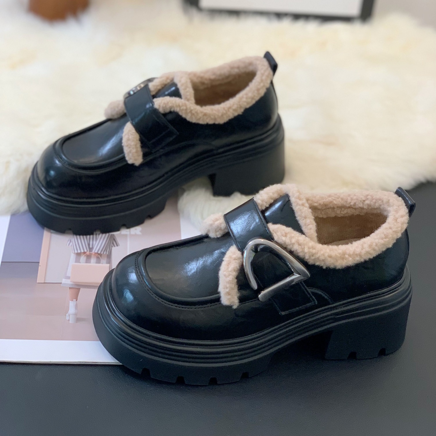 超火时尚懒人一脚蹬增高百搭棉鞋