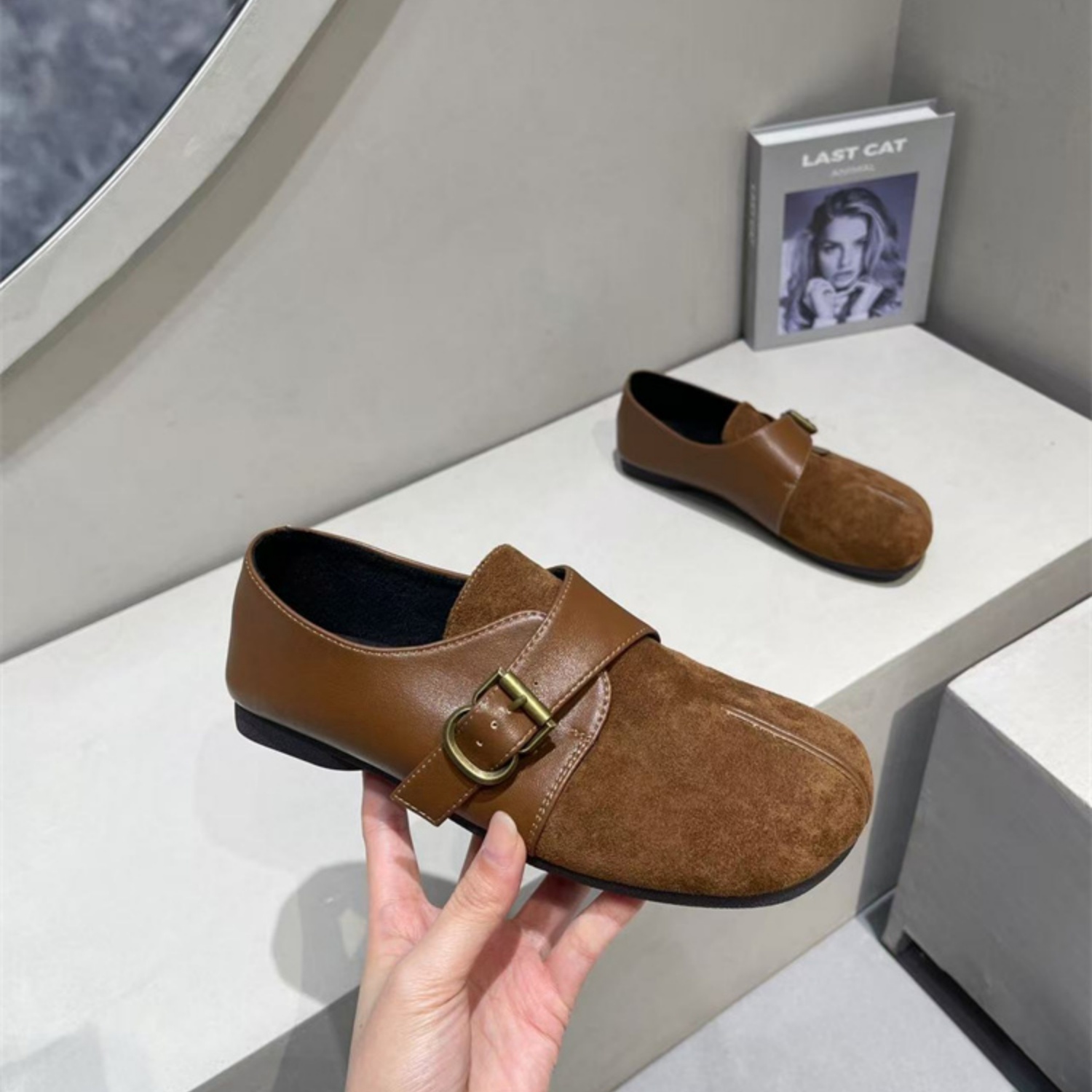 美式复古磨砂皮带扣一脚蹬勃肯鞋