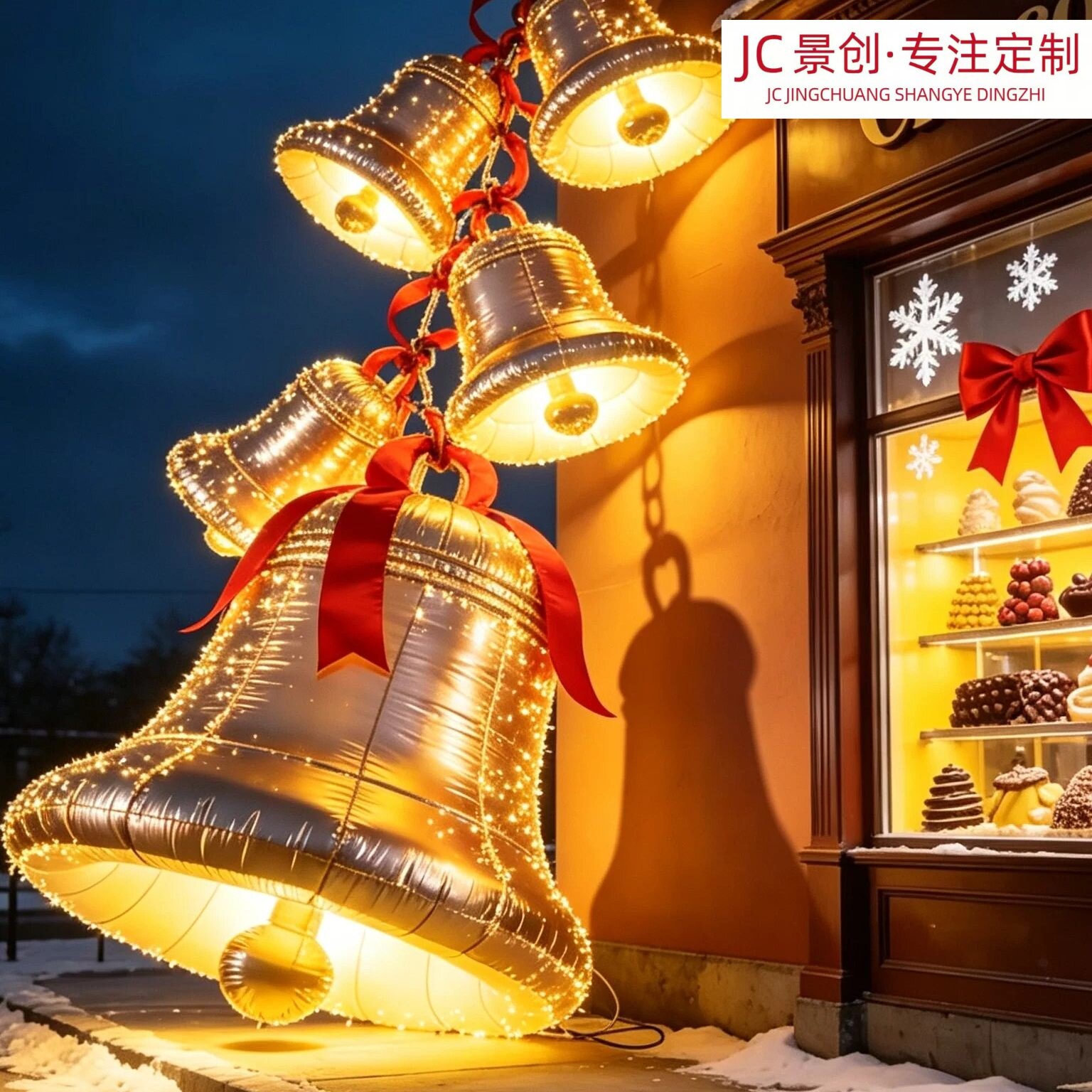 圣诞大型发光铃铛气模户外景区广场美陈引流装饰道具拍照打卡定制