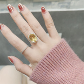 S925纯银天然黄紫水晶彩宝戒指高级大克拉食指戒女 小红书同款