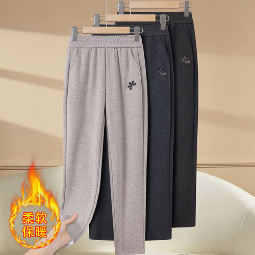 加绒保暖高腰直筒宽松中老年女裤