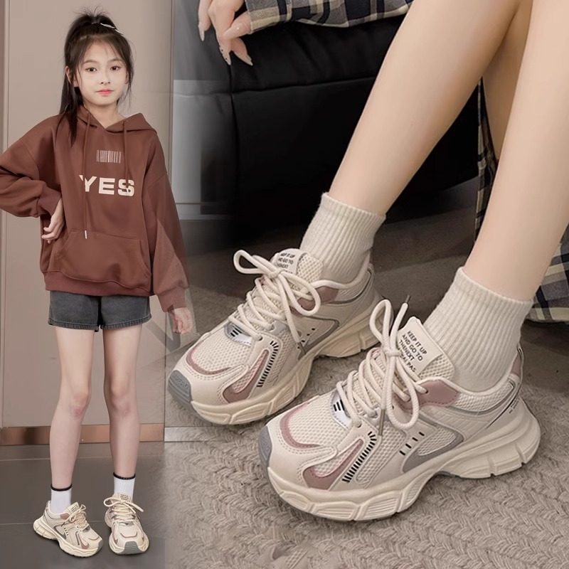 女童运动鞋春秋季2026新款儿童鞋子网面中大童透气老爹鞋学生超火