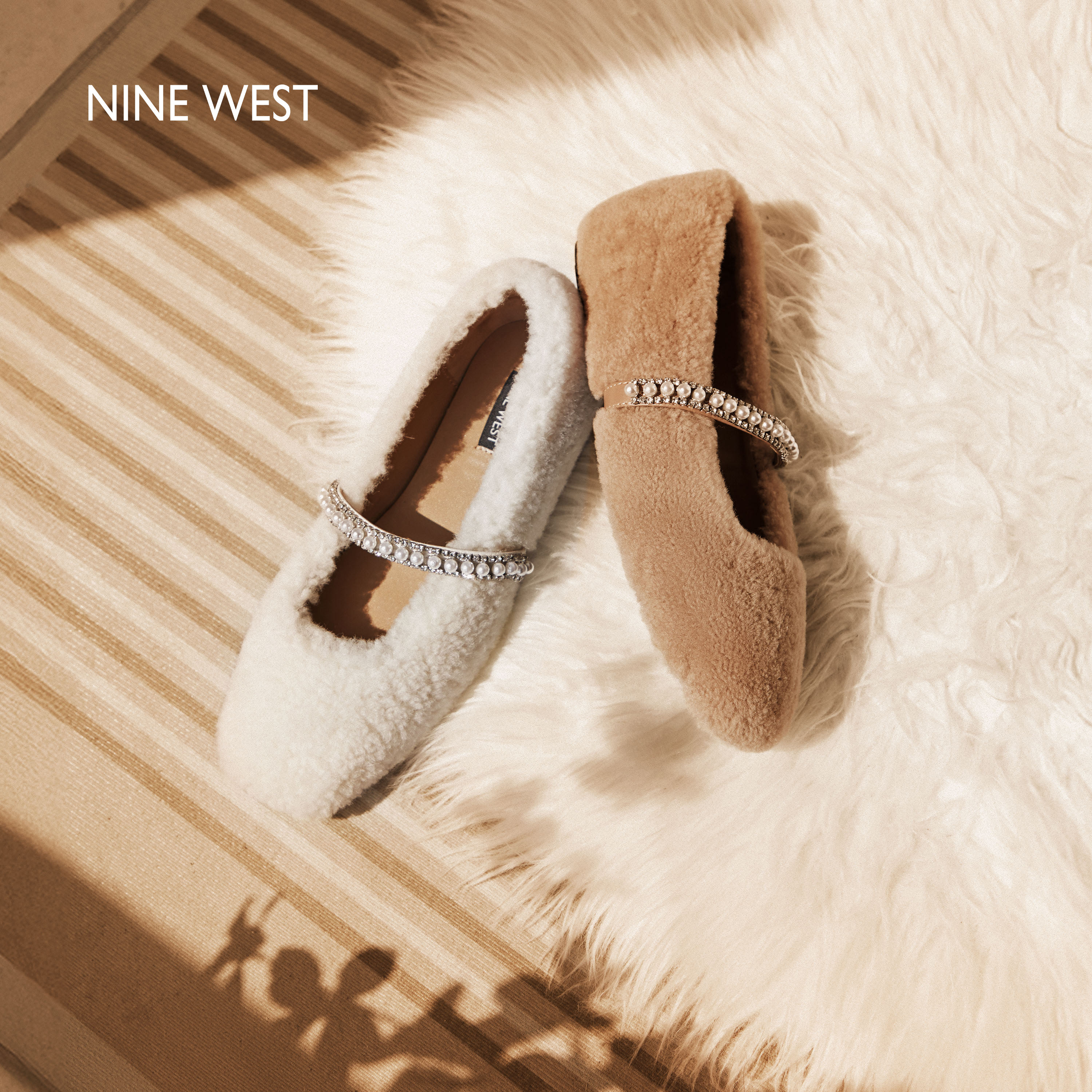 NineWest/玖熙一字带毛毛鞋
