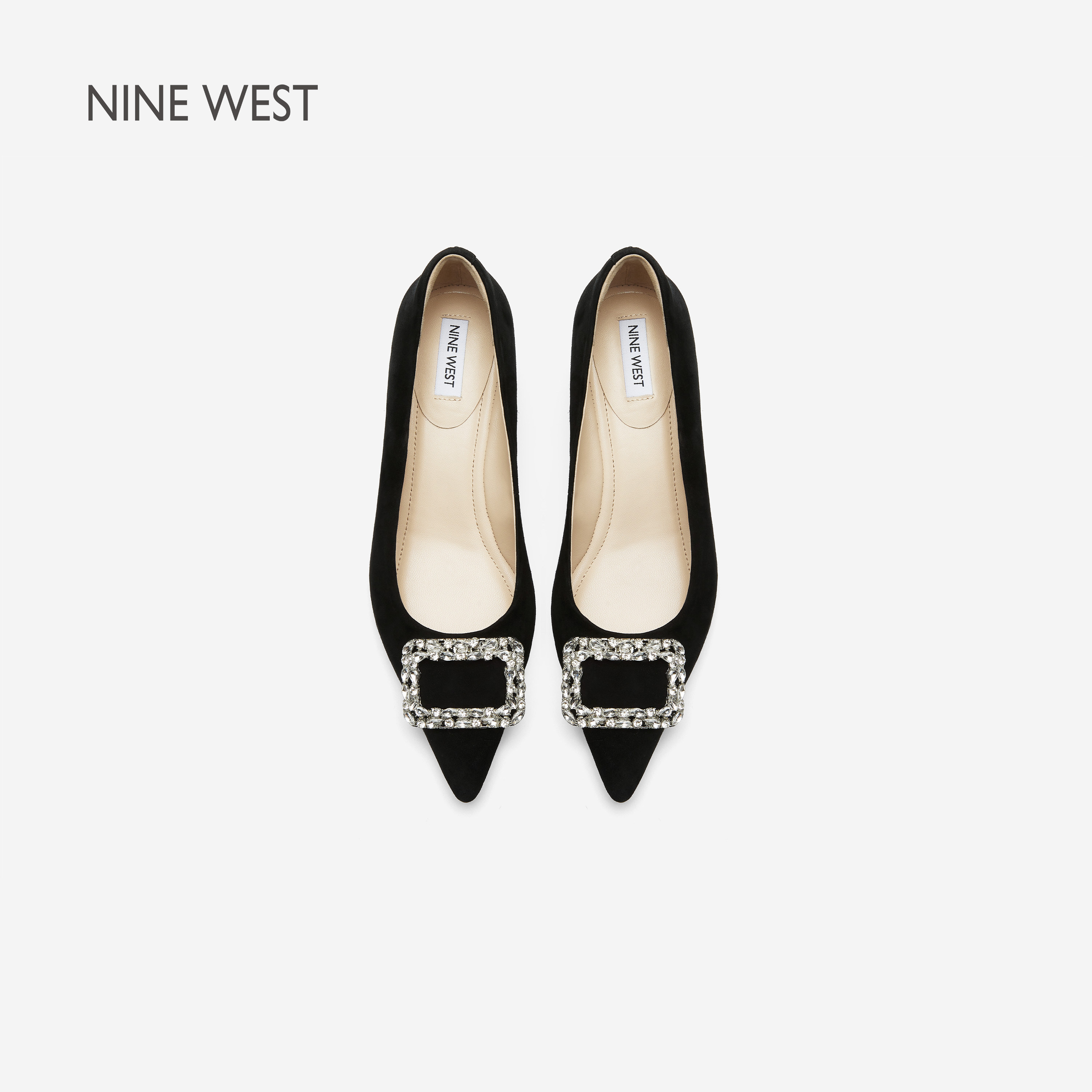 Nine West/玖熙星芒梦境水钻方扣尖头单鞋女真皮小猫跟浅口高跟鞋,女鞋,浅口单鞋,淘宝优惠券,粉丝福利购,淘宝优惠卷