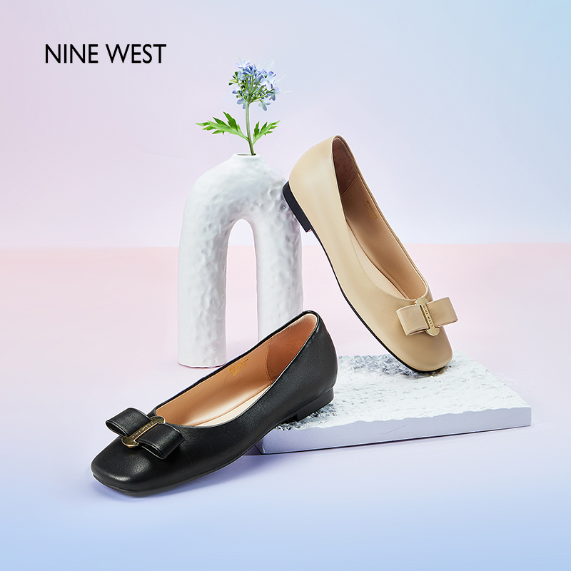 Nine West/玖熙静默芭蕾蝴蝶结纯色单鞋女2025夏季新款平跟工作鞋