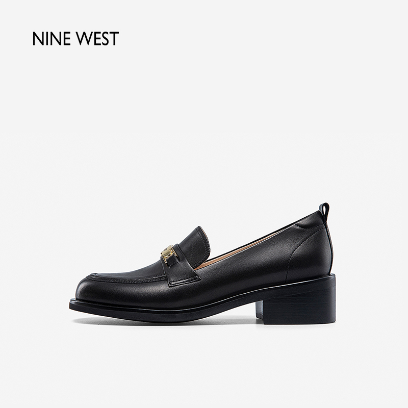 Nine West/玖熙乐福鞋女春新款低跟皮鞋真皮单鞋英伦学院风格雷系